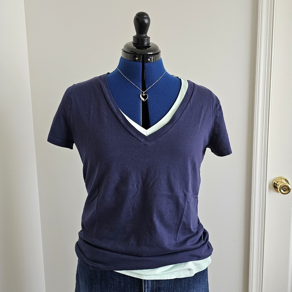 LOT of 2 GAP Vintage Soft Wash V-Neck Tees Navy Blue & Mint Green Cotton MP